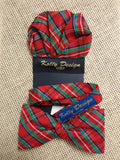 Bow Tie "Scottish"- Red and Green Tartan Plaid Bowtie and Pocket Square SET - Silk Bow Tie for Men - Hand Made in USA