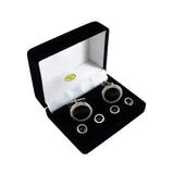 Cufflink and 4 Studs Set - Tuxedo Formal Cufflink Set - Black Shirt Set - Silver Cufflink Set