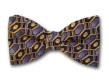 Grey Gold & Black Silk Bow Tie for Men.