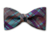Purple, Beige on Teal Silk Bow Tie for Men.
