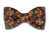 Orange plaid with flowers on dark green. Men's silk bow tie.