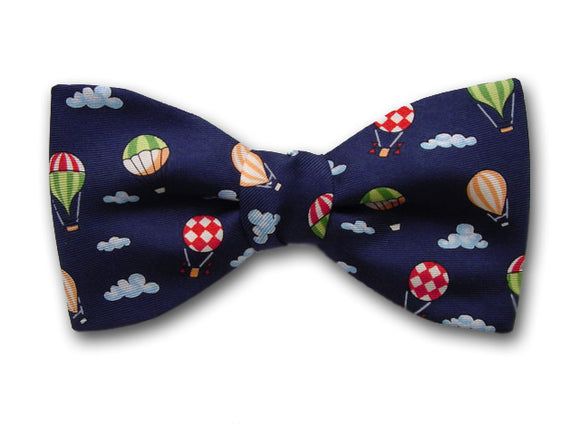 Baloons on navy. Silk bow tie for baby, boy and youth.