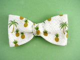 Pineapple and Palm Tree Bow Ties on White/Black/Blue. Tropical Ties.
