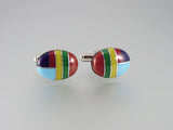 Gemstone Men's Cuff Llinks - Inlaid Turquoise / Malachite / Jasper Cufflinks - Hand Made in USA