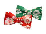 Bow Tie "Hibiscus" - White Hibiscus on Green - Hawaiian Men's  Accessory - Made in USA