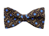 Small blue patterns on black. Pure silk twill men's bow tie.