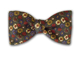Green Silk Bow Tie with Small Flowers.