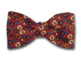 Red Silk Bow Tie with Small Flowers. Fine Men's Accessory.