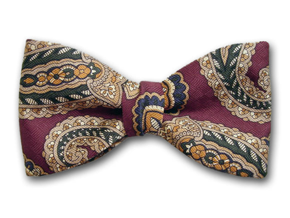 Burgundy Paisley Bow Tie. Pure Silk Bowtie for Men..
