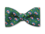 White and red pausley on green. Pure silk bowtie.