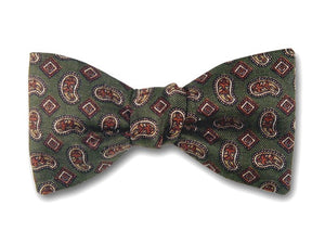 Olive Green Paisley Bow Tie.