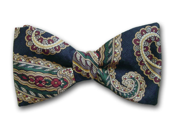 Navy Paisley Silk Jasquard Bow Tie. Men's Bowtie.