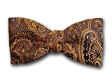  Brown paisley silk bow tie in pre tied and self-tie bow tied