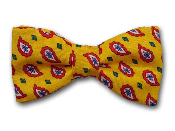 Red Paisley on Yellow. Pure Silk Twill Men's Bow Tie.