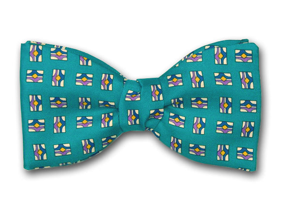 Small Patterns on Teal. Silk Bow Ties for boys.