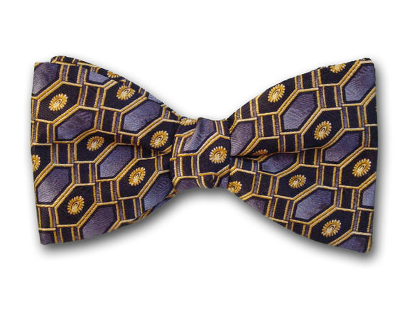 Grey Gold & Black Silk Bow Tie for Men. 
