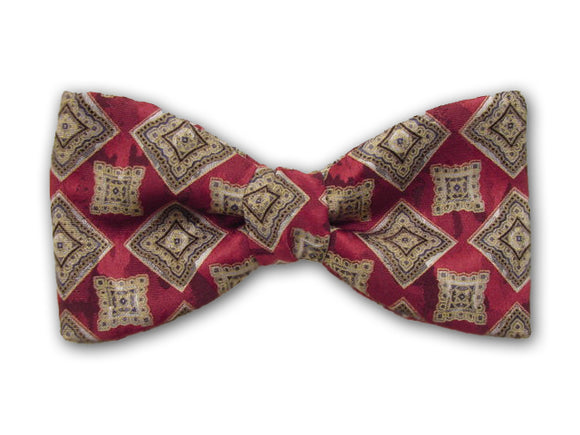 Burgundy silk men's bow tie.