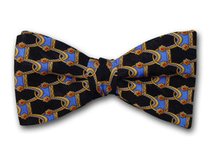 Patterned bow tie. Black silk bow tie for men.
