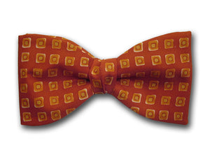 Burnt orange and yellow bow tie. Silk men's accessory.