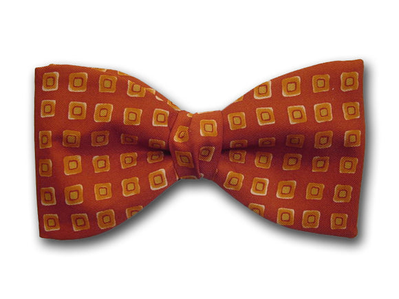Burnt orange and yellow bow tie. Silk men's accessory.