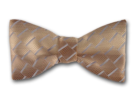 Beige Woven Silk Bow Tie in Pre-Tied and Self Tie Style. Hand Made