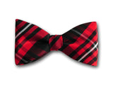 Red, Black and White Plaid Bow Tie for Men.
