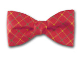 Silk Men's Bow Tie. Yellow and Green Plaid on Coral.