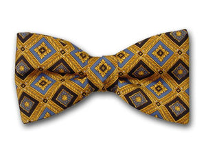 Blue and Black Plaids on Gold. Bow Tie for Men.