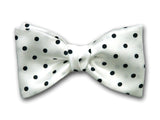 Fashionable  Bow Tie "White Polka" - Black and White Pure Silk Bow tie - Hand Made in USA