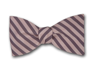 Striped Silk Bow Tie. Light Coral and Grey Stripes.
