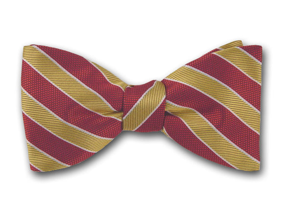 Red and yellow stripes bow tie for men.