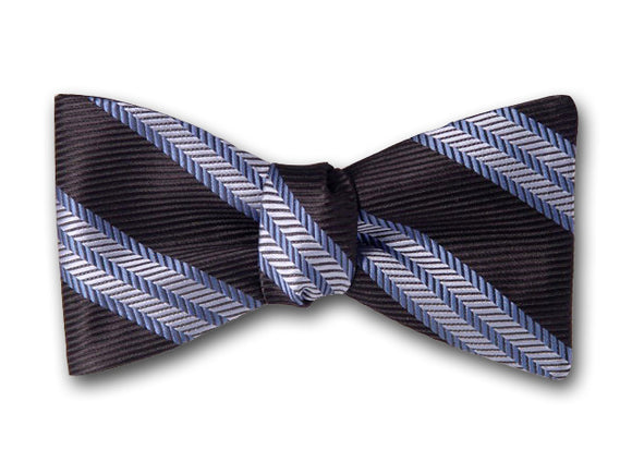 Black and Blue Striped Silk Bow Tie. Classic Bowtie. 