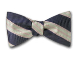 Navy and Cream Striped Silk Bow Tie. Made by Kotty.