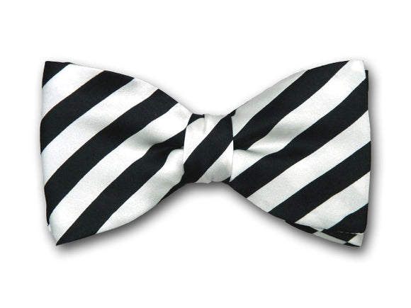 Classic black and white stripes. Formal pure silk bow tie.