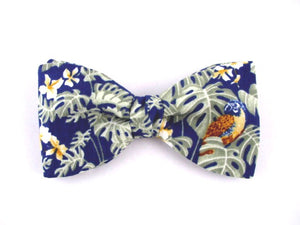 Amazon Rainforest Design Bow Tie. Tropical Bird and Green Leaves.