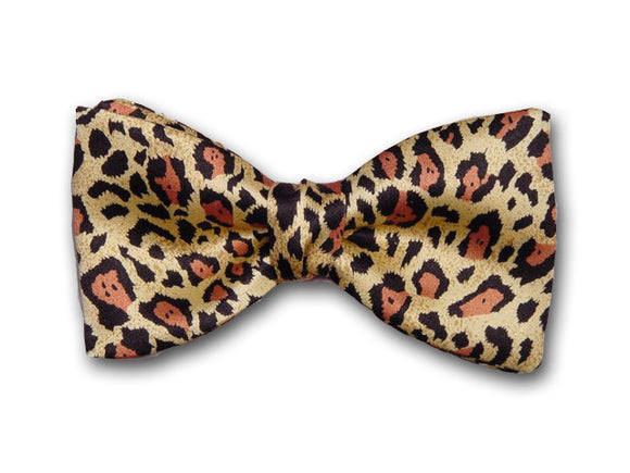 Leopard pattern pure silk bow tie for men