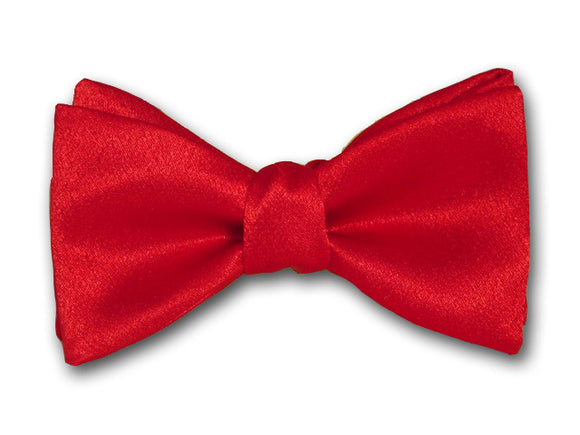 Solid red silk bow tie. 