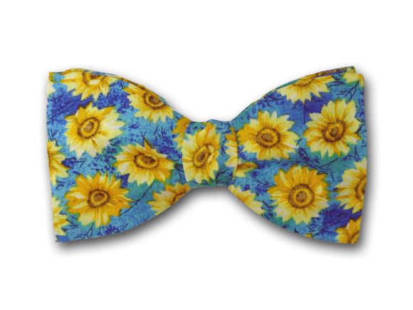 Sunflower kids bow tie. Yellow and blue bow tie for boys.