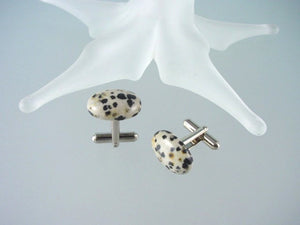 Dalmatian Jasper Cufflinks - Natural Gemstone Cufflinks - Hand Made in USA
