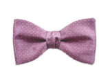 Lavender silk bow tie. Grey small dots on lavender.