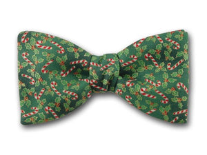 Christmas Bow Tie. Candy Cane on Green. Holiday Bowties.