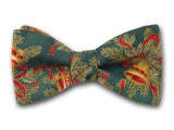 Christmas Bow Tie, Gold Bells on Green. Holiday Bow Ties.