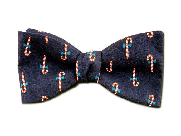 Christmas Candy Cane on Navy Bow Tie.