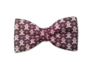 Gingerbread Cookies Print on cotton bow tie. Beige and brown bow ties.