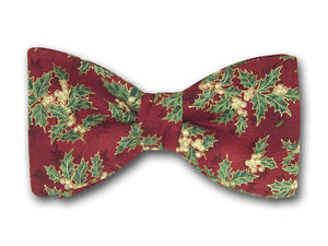 Wine red Christmas bow tie for men. Holiday bow tie.
