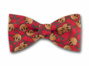 Jingle Bells on Red. Christmas Bow Tie.