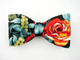 Red Maui Rose on Black. Hawaiian Flower Bow Tie. Self and Pre-tied Bow ties.