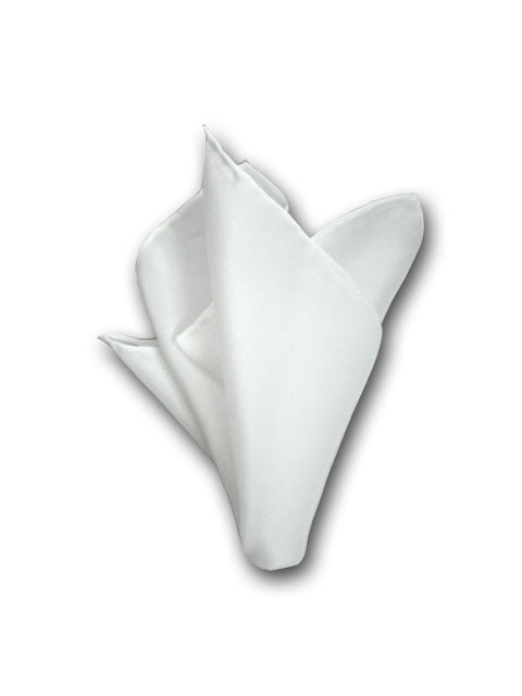 White Pure Silk Pocket Square with Hand-Rolled Edges. Classic Men's Accessory.