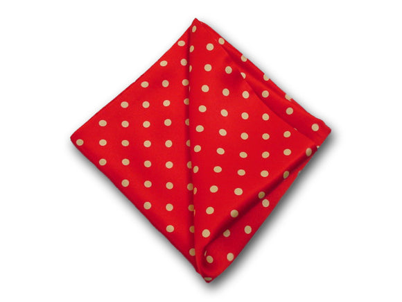 White dots on red pocket squares. Pure silk pocket square.