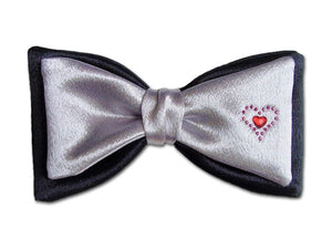 Romantic Bow Tie Black and Grey with Two Hearts for Men.